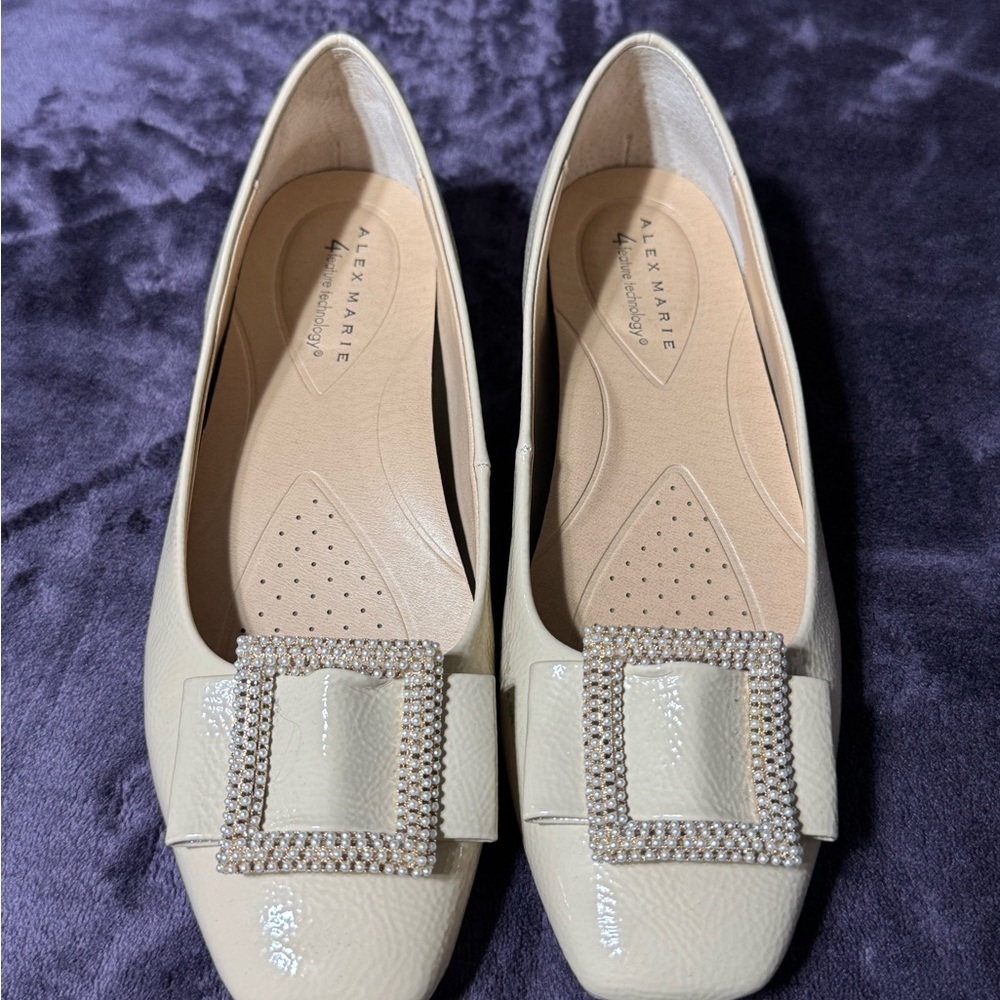 Alex Marie Beige Flats with Embellished Buckle